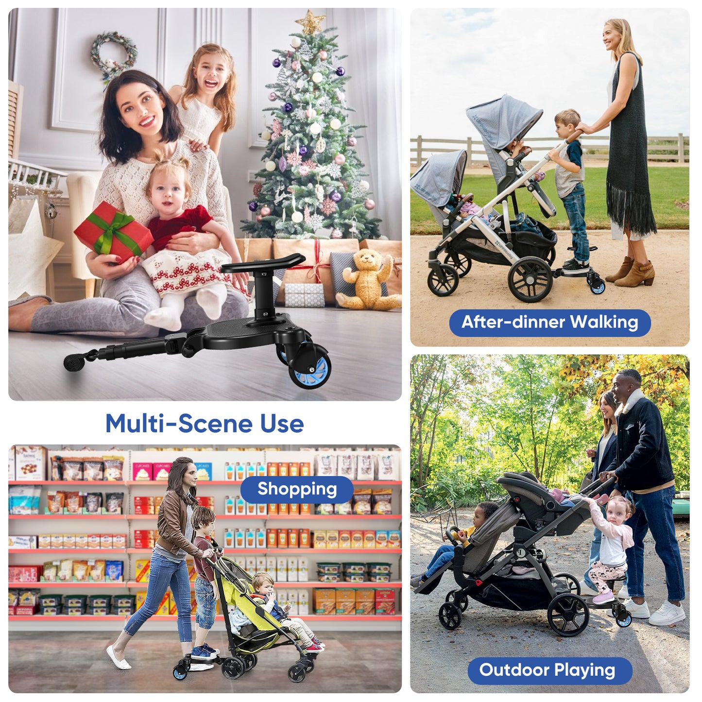 BugyKido Universal Buggy Board with Seat, Kiddy Board with Pram Organiser Bag Fits 99% of Prams, Buggy Board for Families with More Than 2 Kids Aged 2-6 Years, Holds Children Up to 25KG