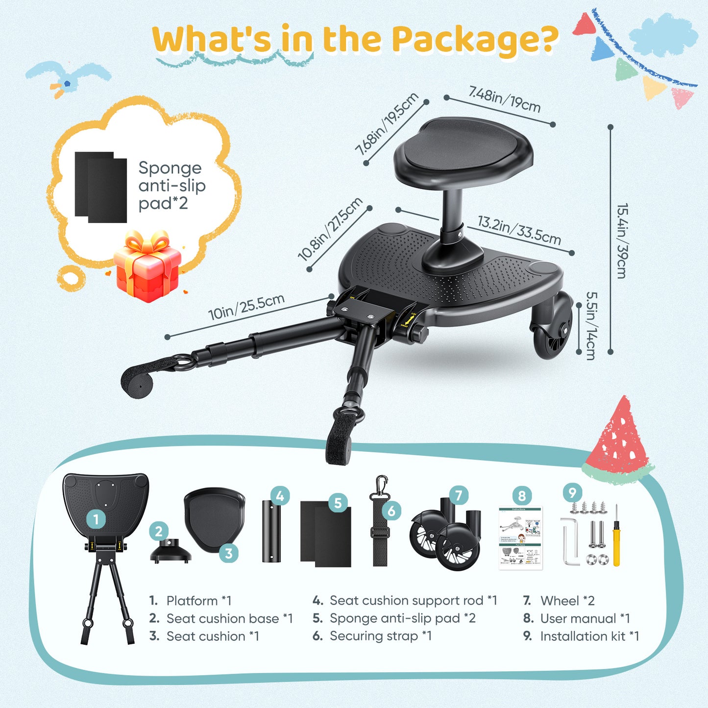 BugyKido Buggy Board with Wider Seat, Universal Buggy Board for Toddlers from 2-6 Years, Kiddy Board Compatible with Over 99% of Prams, Load Capacity 25 kg