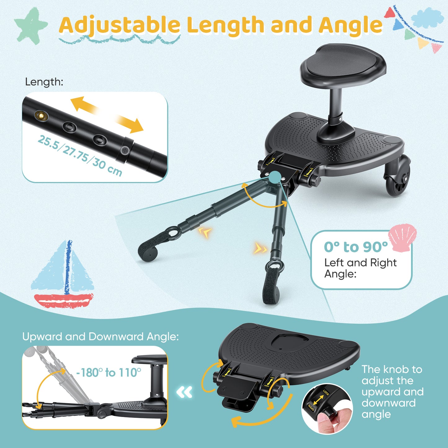 BugyKido Buggy Board with Wider Seat, Universal Buggy Board for Toddlers from 2-6 Years, Kiddy Board Compatible with Over 99% of Prams, Load Capacity 25 kg