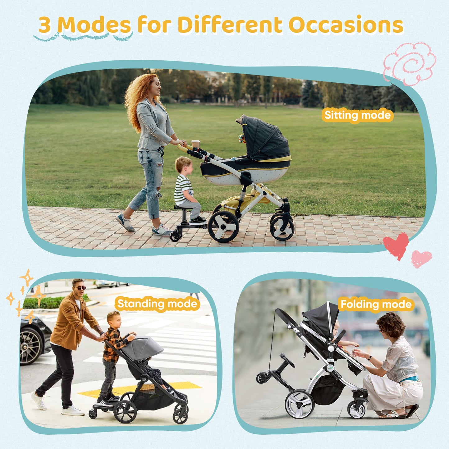 BugyKido Buggy Board with Wider Seat, Universal Buggy Board for Toddlers from 2-6 Years, Kiddy Board Compatible with Over 99% of Prams, Load Capacity 25 kg